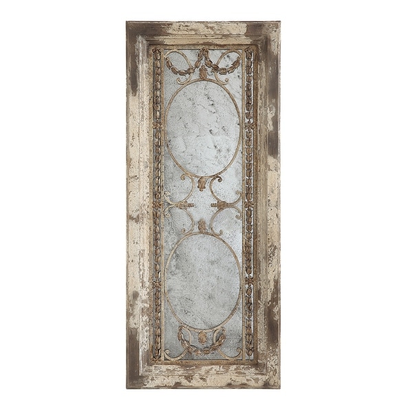 Wood Framed Wall Mirror with Metal Accents and Heavily