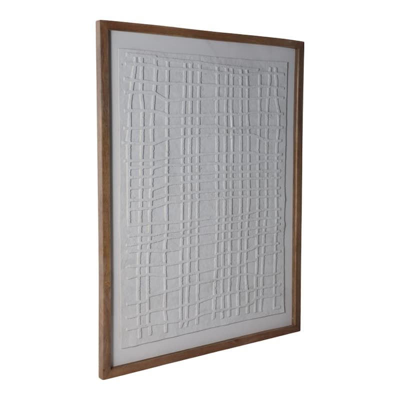 Wood Fabric Framed Wall Art Abstract Texture Design Finish - 48" Ivory