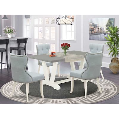 HomeStock 5-Piece Rectangle Natural Oak Finish Solid Wood Top Dining table with 4 Chairs