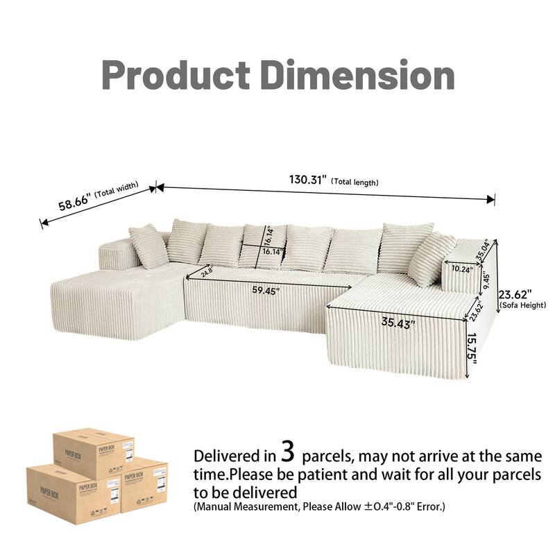 Sofa 130-in Casual White 4 -seater Reclining Sectional - 8' x 10'