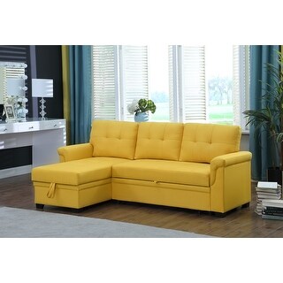Reversible L-Shaped Linen Sleeper Sectional Sofa with Storage - Bed ...