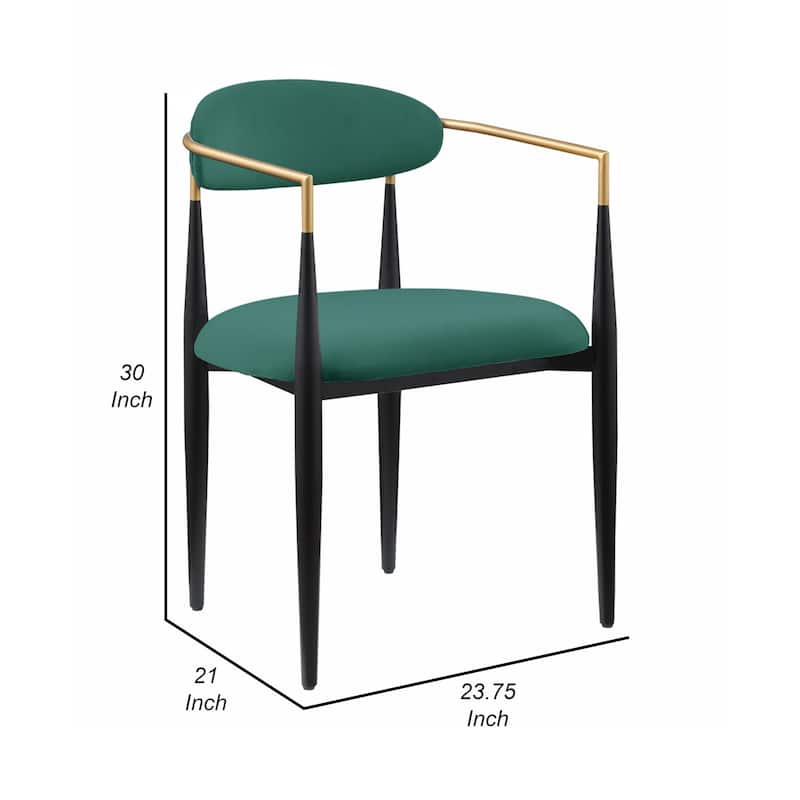 Kenny 21 Inch Dining Chairs Set of 2, Green Fabric, Foam Padded, Gold and Black Metal