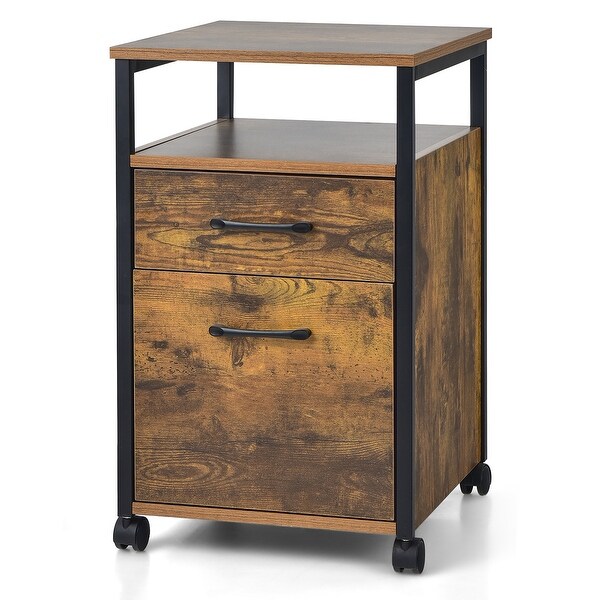 2 drawer file cabinet with open shelf in black top