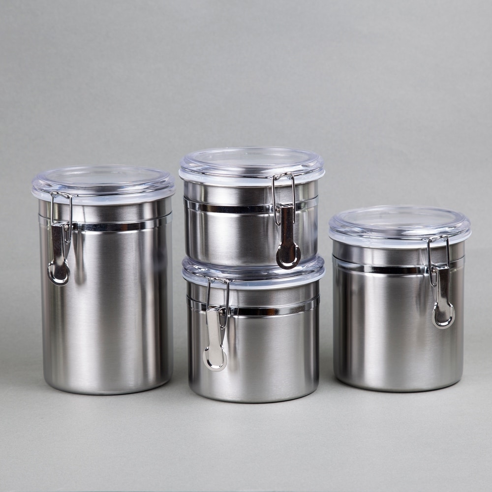Eatneat 4-Piece Beautiful Glass Kitchen Canister Set with Stainless Steel Lids