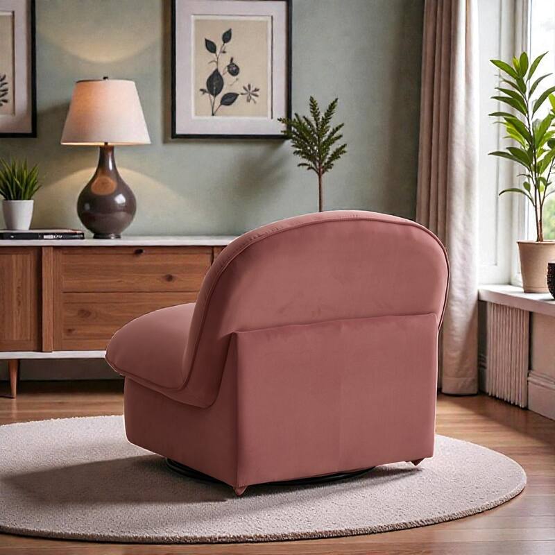 Swivel Accent Chair with 360 Degree Metal Base, Velvet Upholstered Pumpkin Chair for Living Room Bedroom