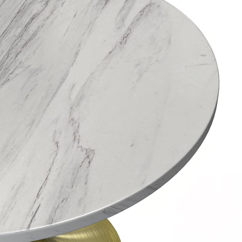 LeisureMod Verve Round Dining Table with Resin TableTop and Brushed Gold Base for Kitchen & Dining Room