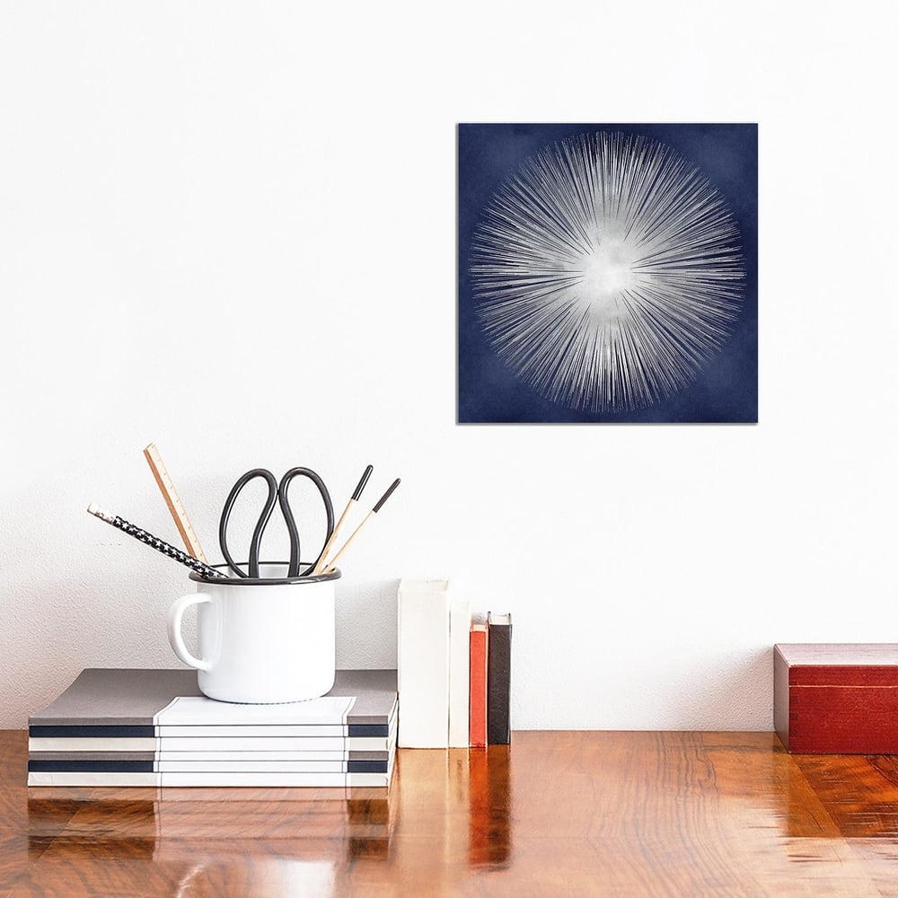 iCanvas 'Silver Sunburst On Blue I' by Abby Young Canvas Print