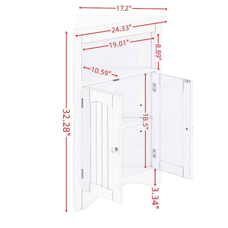 Free-Standing Corner Storage: Perfect for Bathroom, Kitchen, and Living Room. Features Doors, Shelves