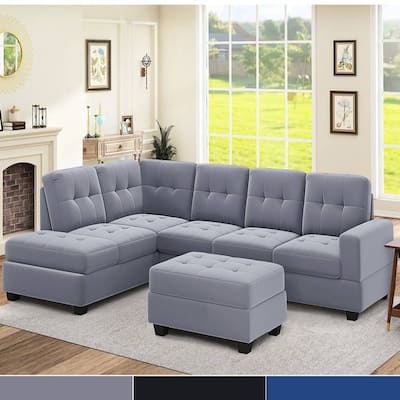 Modern L-Shaped Sectional Sofa with Reversible Chaise,2 Cup Holders