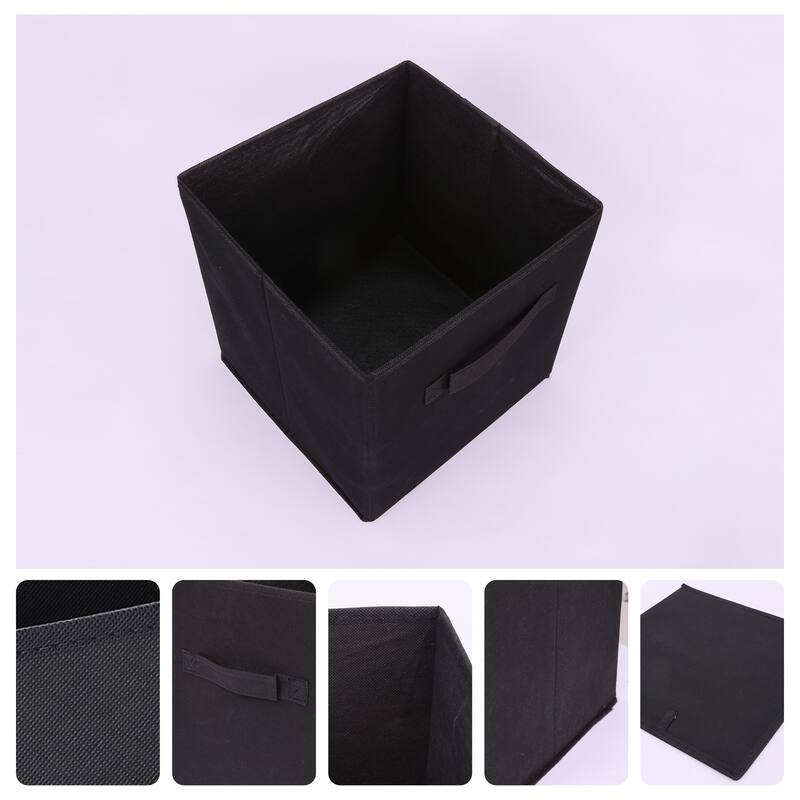 Fabric Storage Cube with Handle, Storage Bin for Shelves Closet, Collapsible Storage Basket for Organizing Clothes Books - Black - 11*10.5*10.5in