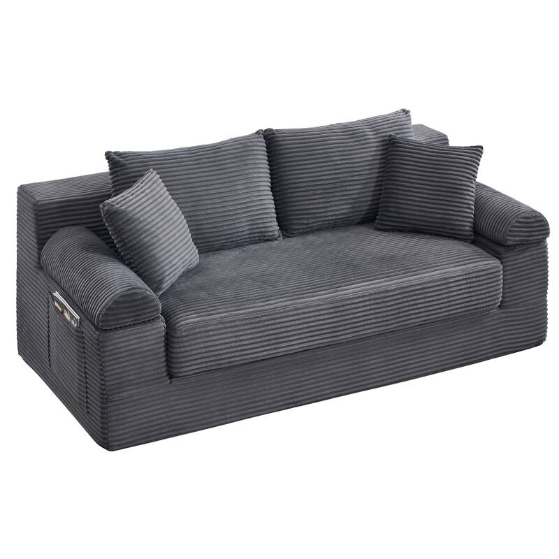 78" W Convertible Sleeper Sofa Bed Corduroy Loveseat with Pillows