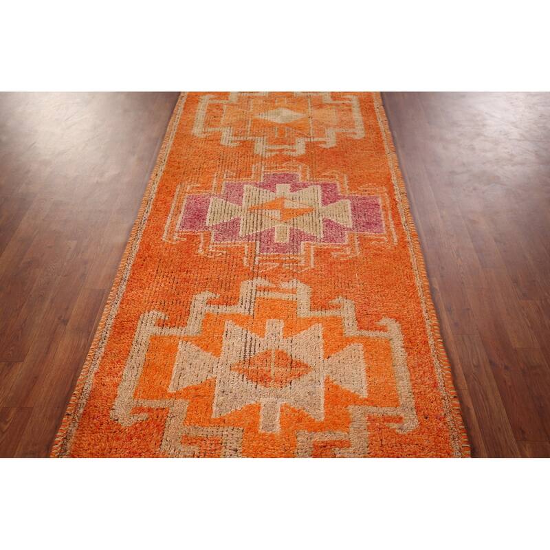 Transitional Oushak Vintage Runner Rug Handmade Wool Carpet - 3'6"x 9'9"
