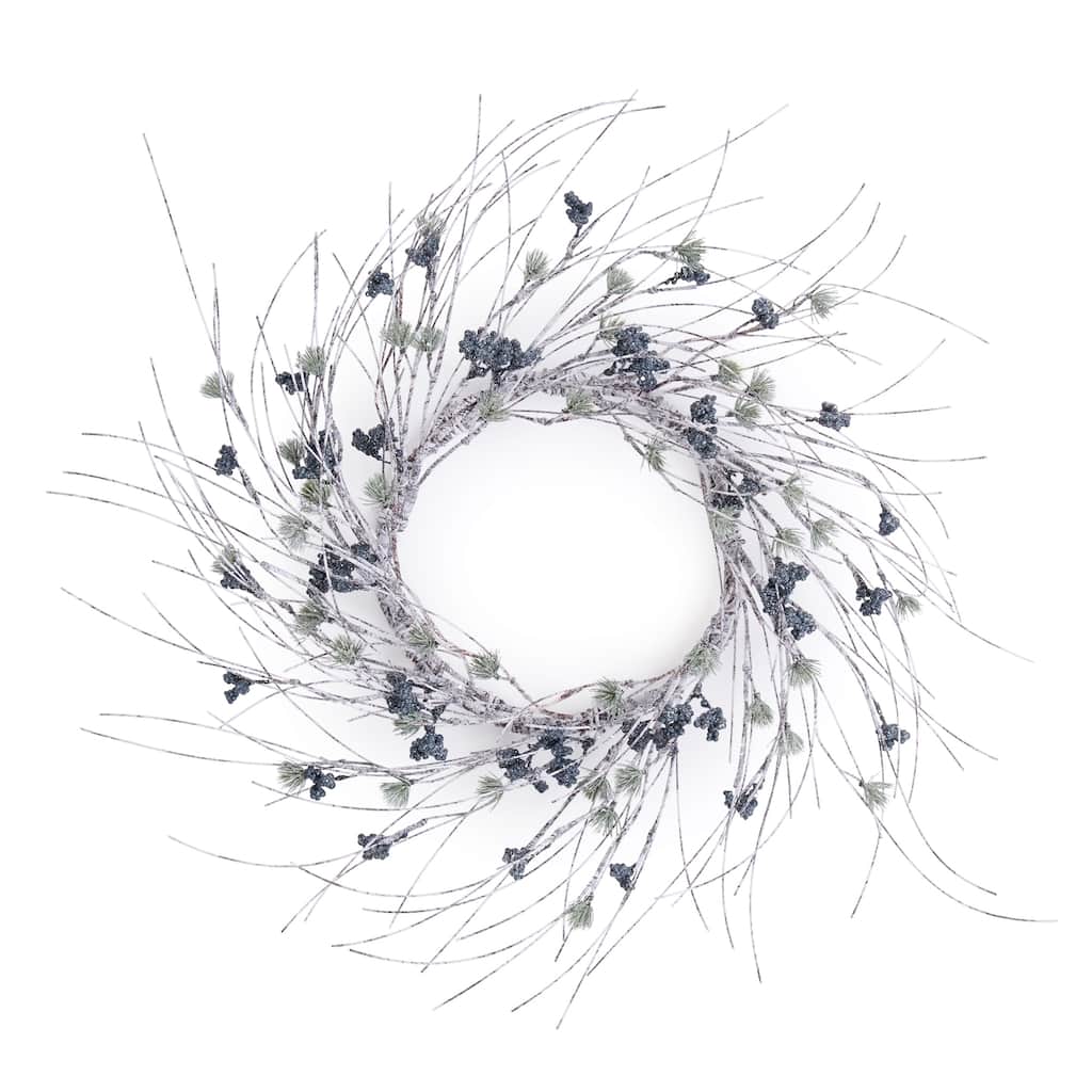 Frosted Birch and Pine Berry Wreath 20"