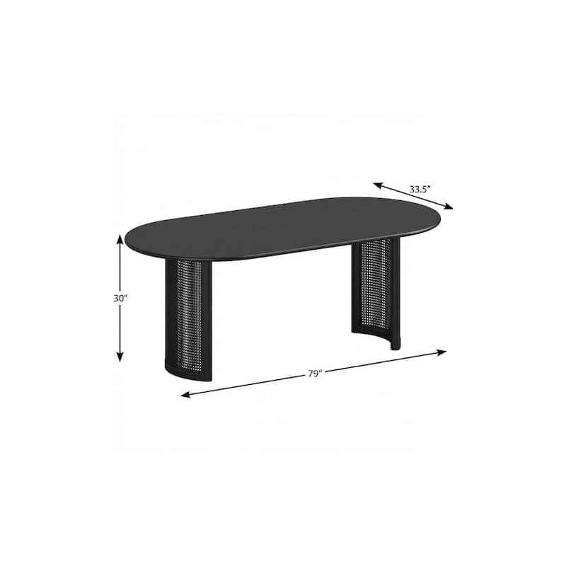 HomeRoots 79" Black Solid Wood Double Pedestal Base Oval Dining Table - 79.00 in. x 30.00 in. x 33.50 in.