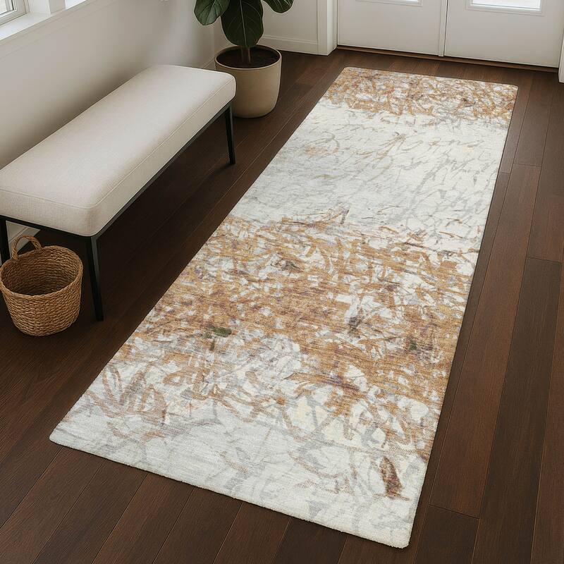 Machine Washable Indoor/ Outdoor Abstract Scribble Chantille Rug