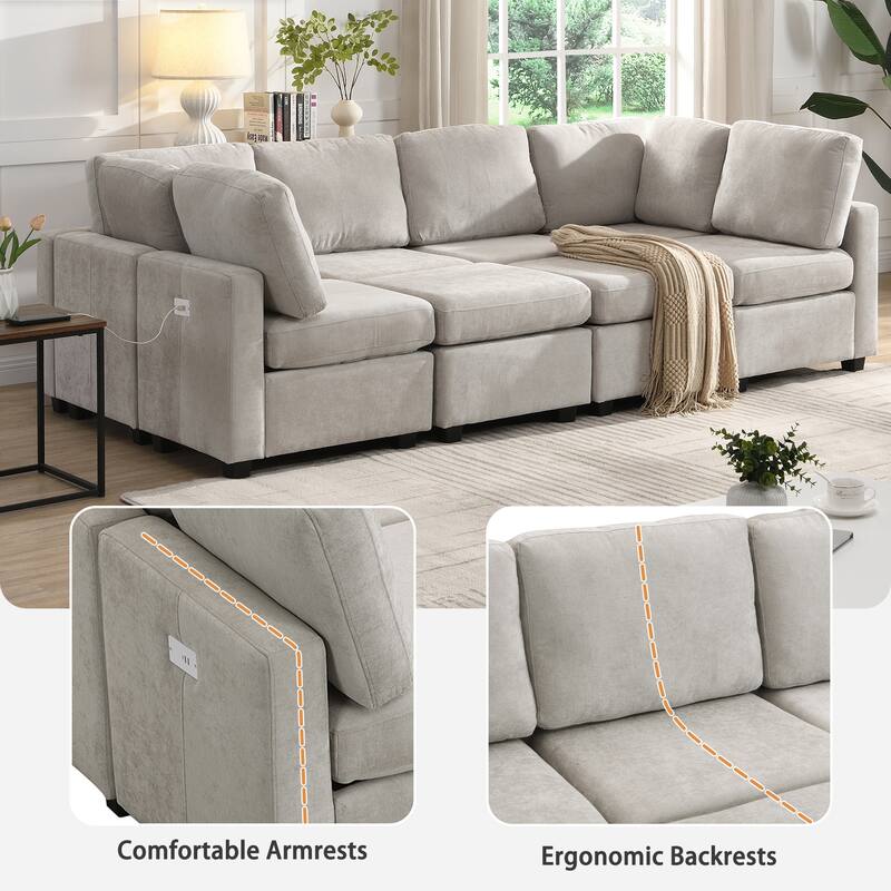 Modern Modular Sectional Sofa with Movable Ottomans and USB Ports for Versatile Seating in Contemporary Living Spaces