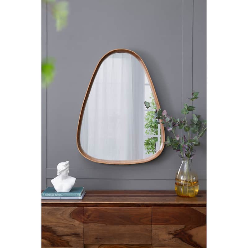 30"x38" Irrgeular Mirror with Wood Frame, Wall Mirror for Living Room Bathroom Entryway - Brown