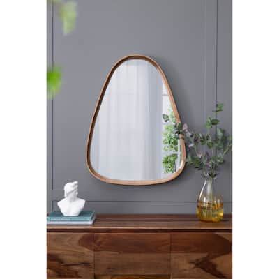 30"x38" Irrgeular Mirror with Wood Frame, Wall Mirror for Living Room Bathroom Entryway - Brown