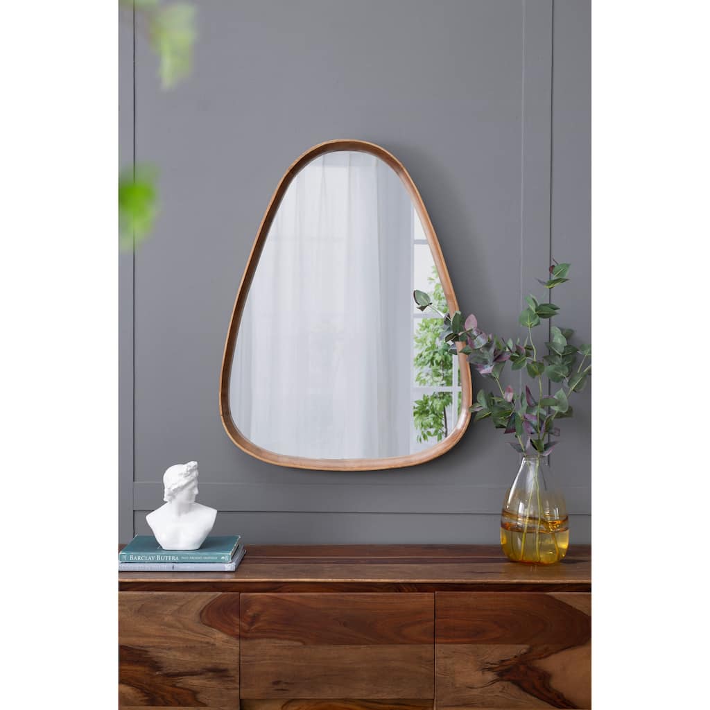 30"x38" Irrgeular Mirror with Wood Frame, Wall Mirror for Living Room Bathroom Entryway - Brown