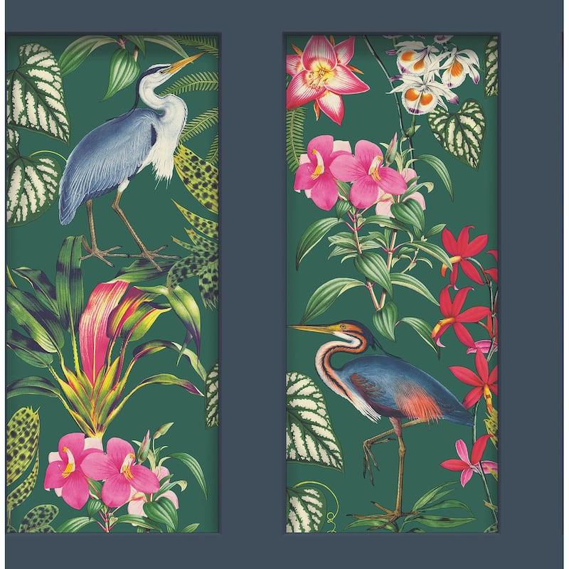 Fine Decor Silas Dark Blue Tropical Panel Wallpaper - N/A