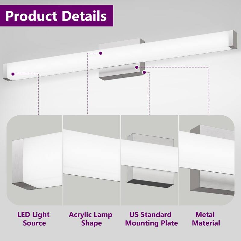Dimmable LED Bath Bar, Modern Square Bathroom Vanity Light For Mirror