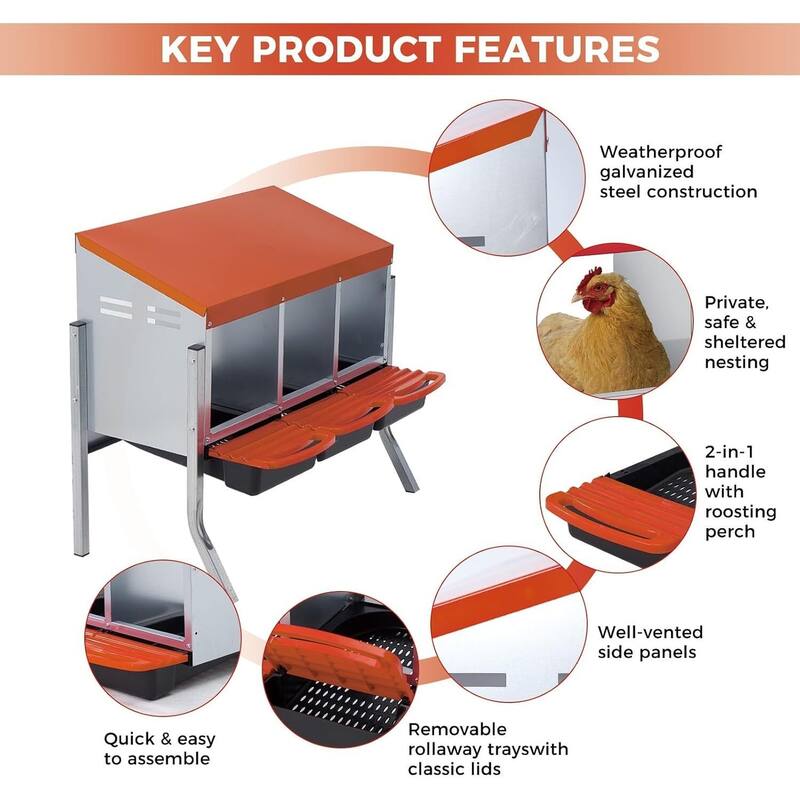 3 Holes Egg-Laying Boxes Nesting Boxes for Chickens Coops with Legs