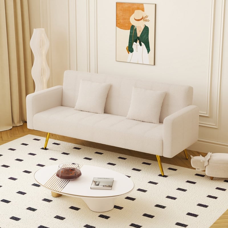 71.26" Teddy Velvet Three-Seater Sofa Bed,Beige