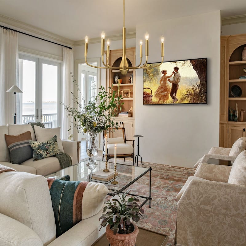 Mid-century Modern 6-Light Gold Candelabra Chandelier for Living/ Dining Room