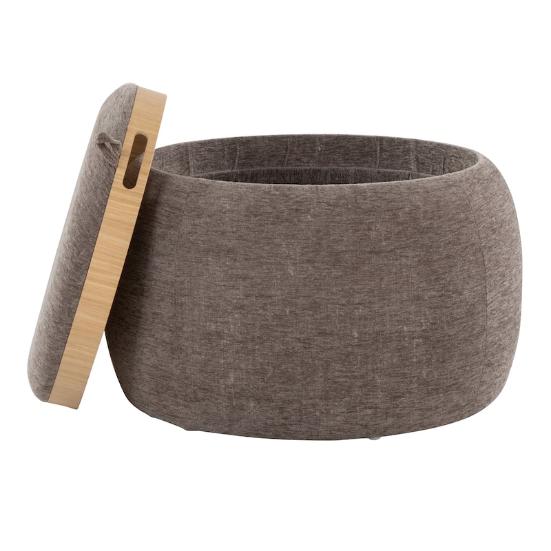 Tray Pouf Contemporary Ottoman in Natural Wood and Fabric by LumiSource