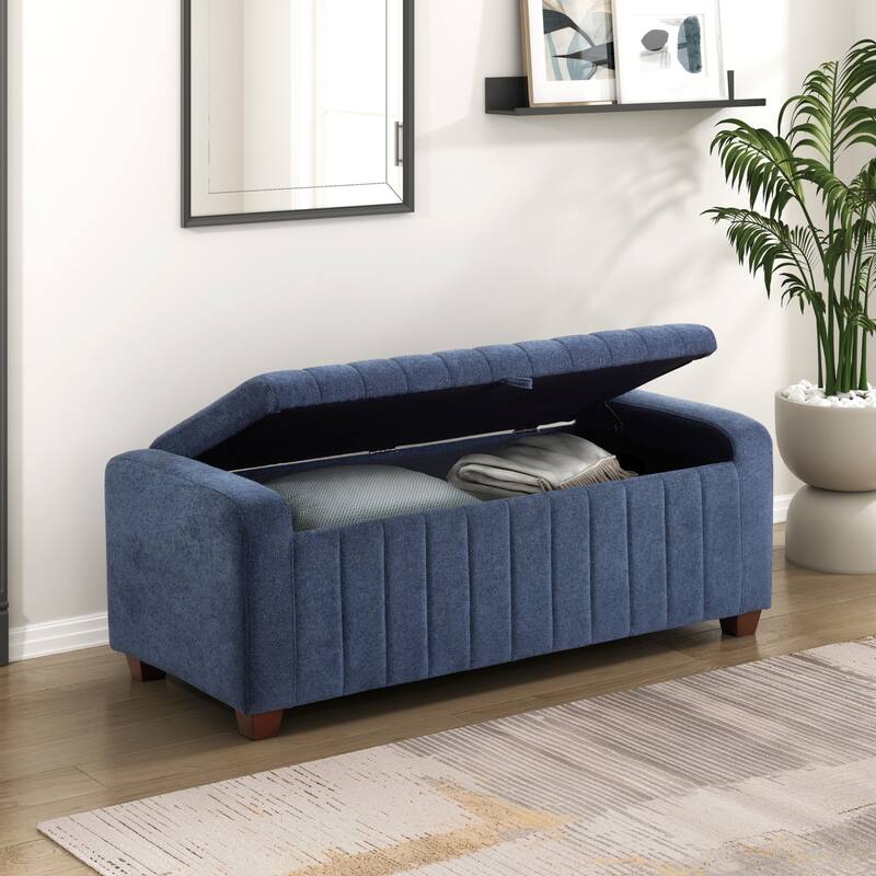 Farmhouse Style Fabric Solid Wood Storage Bench with Flip Top