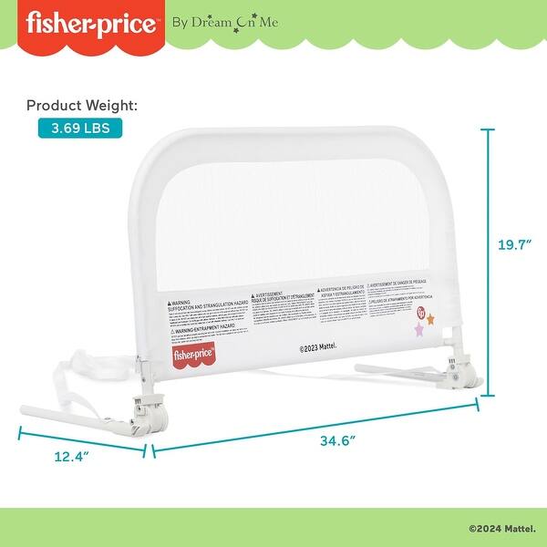 dimension image slide 1 of 2, Dream On Me Fisher-Price Little Naps Bed Rail for Todlders in Grey