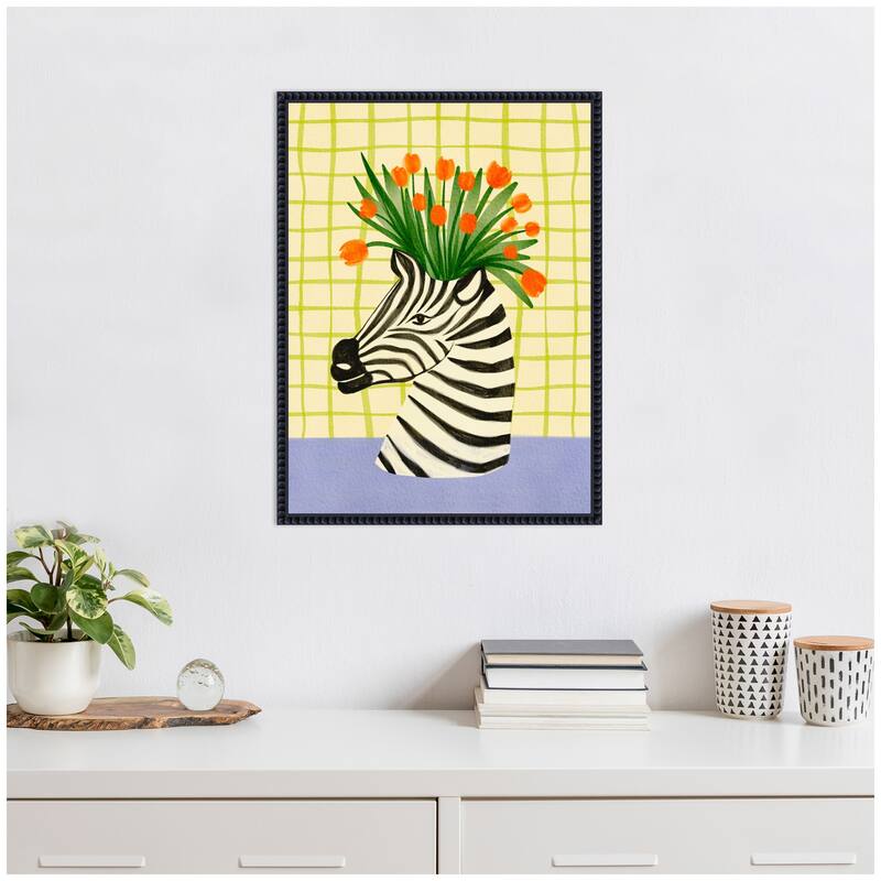 Kate and Laurel Sylvie Zebra Vase Framed Canvas by Nikita Jariwala