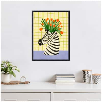 Kate and Laurel Sylvie Zebra Vase Framed Canvas by Nikita Jariwala