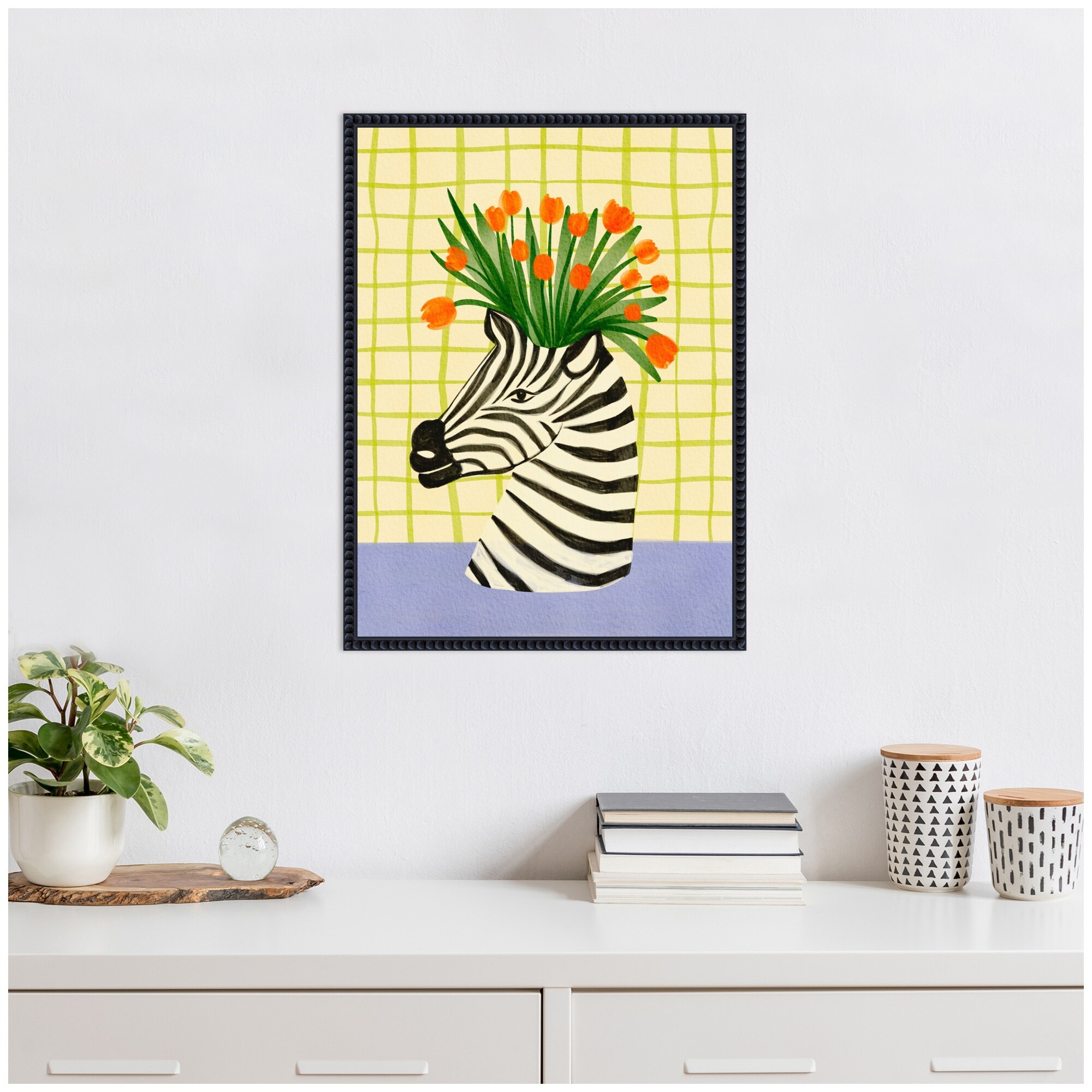 Kate and Laurel Sylvie Zebra Vase Framed Canvas by Nikita Jariwala