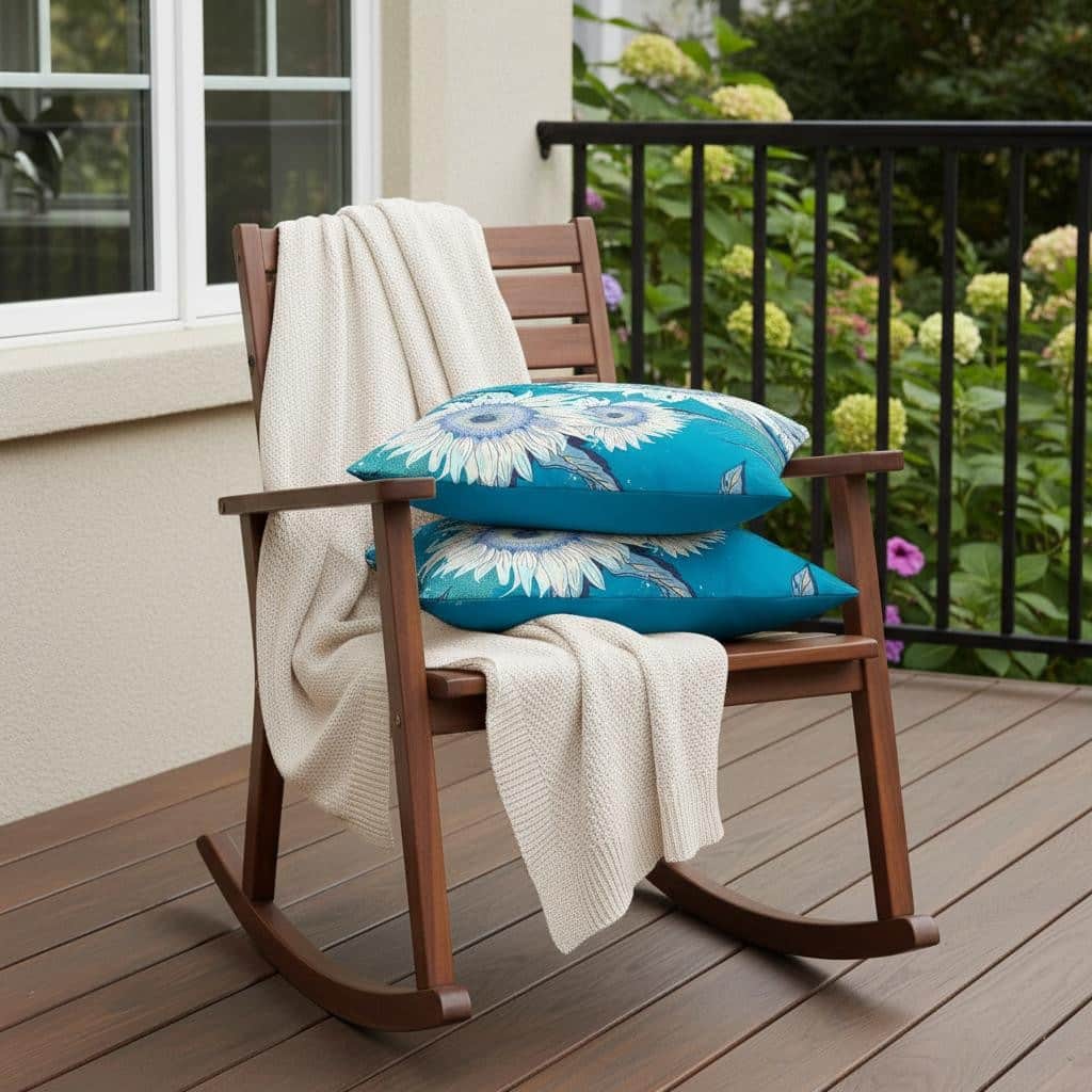 HomeRoots Set of Two 16" X 16" Blue and White Blown Seam Floral Indoor Outdoor Throw Pillow - 16.00' X '16.00' X '5.00