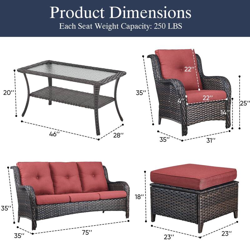 Outdoor Patio Chairs with Sofa Ottoman Table