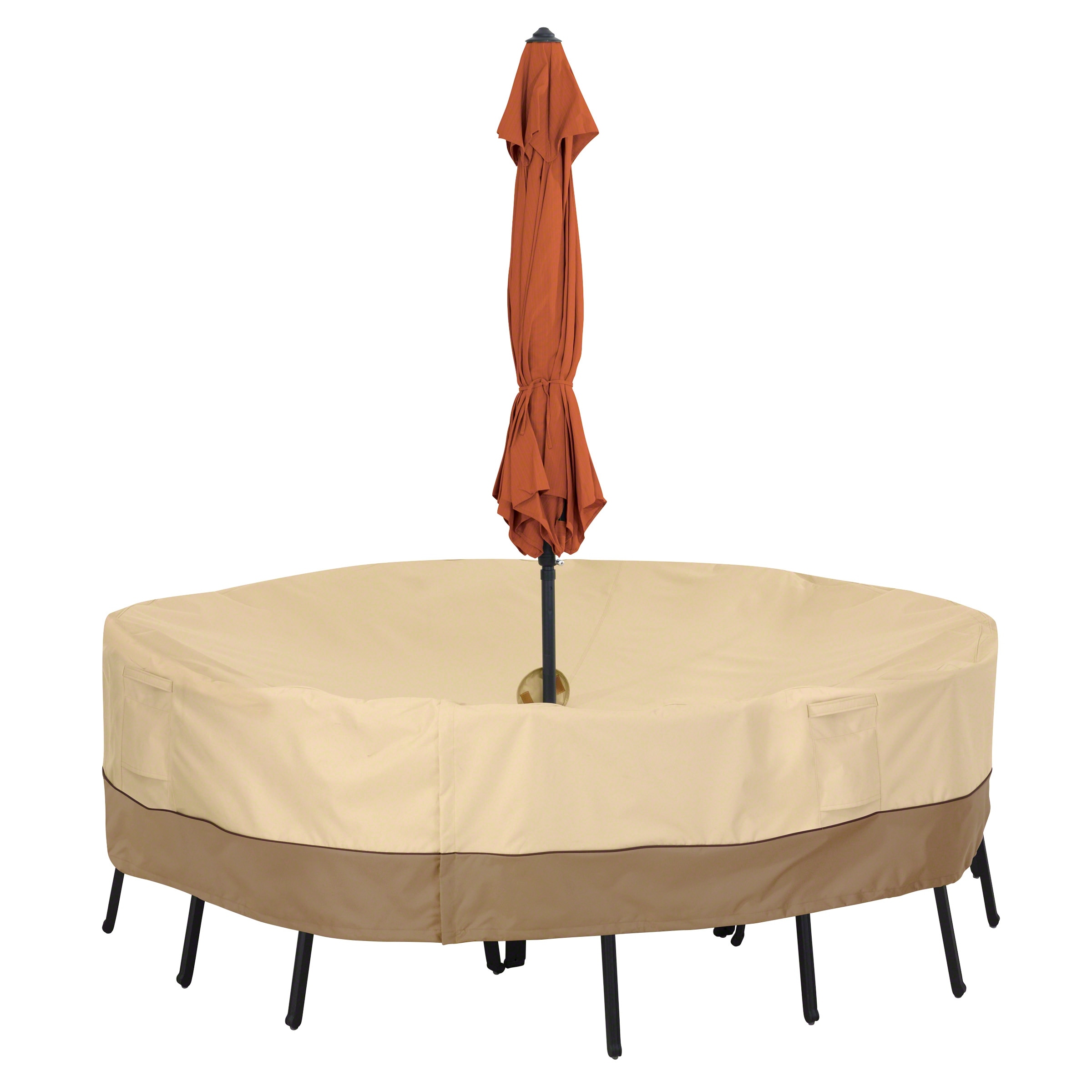 Classic Accessories Veranda Water-Resistant 60 Inch Round Patio Table & Chair Set Cover with Umbrella Hole
