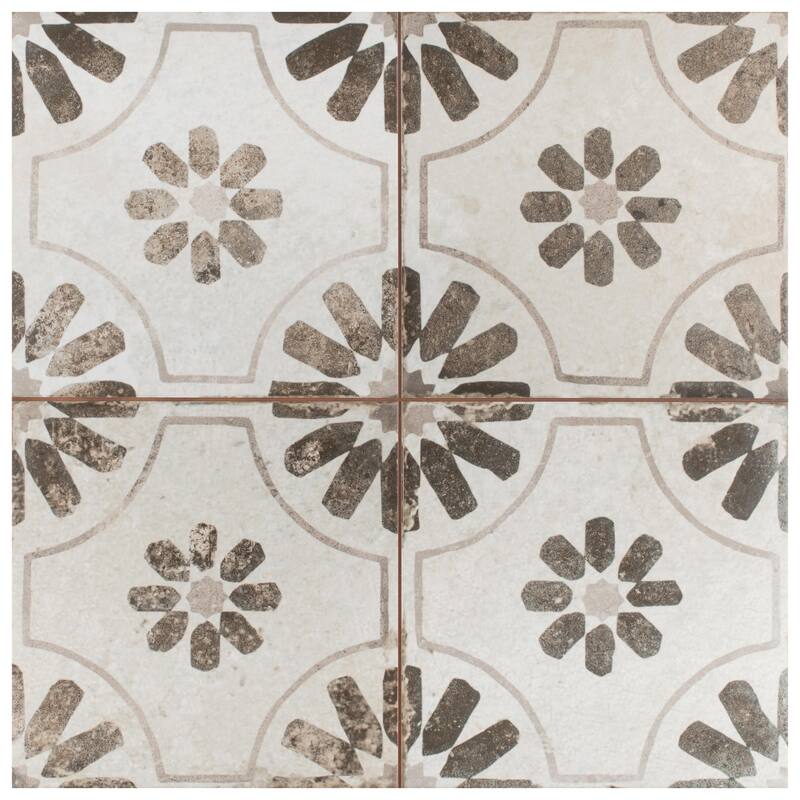 Merola Tile Kings Blume Nero 17-5/8" x 17-5/8" Ceramic Floor and Wall Tile