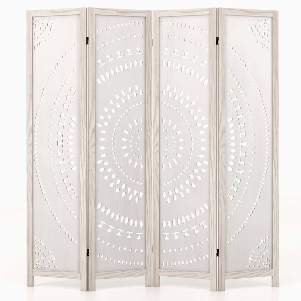 Costway 66" Boho 4-Panel Room Divider with Carved Pattern & Solid Wood - See Details