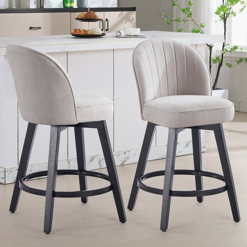 HOMYKA Swivel Bar Stool with Wood Legs Set of 2 - N/A