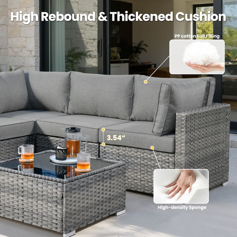 XIZZI 7-Piece Outdoor Wicker Sectional Set with Coffee Table