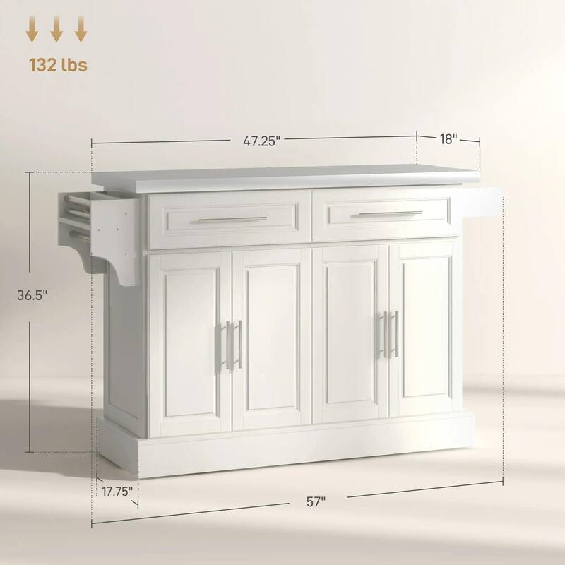Rolling Kitchen Island with Stainless Steel Top,2 Drawers,Spice, Knife