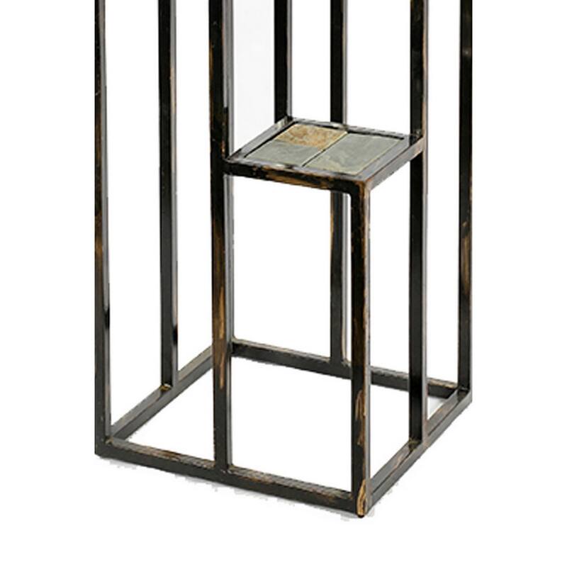 4 Tier Cast Iron Frame Plant Stand with Stone Topping, Black and Gold