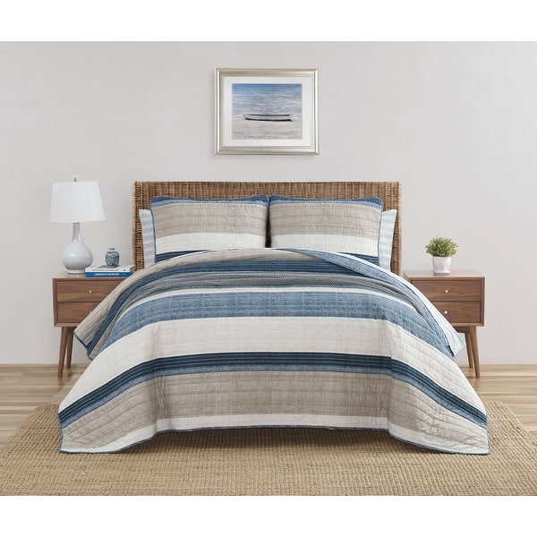slide 2 of 15, Nautica Ridgeport Cotton Reversible Blue Quilt Set