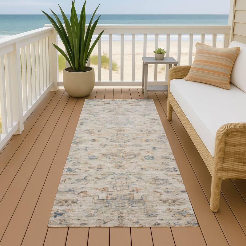 Machine Washable Indoor/ Outdoor Traditional Chelsea Chantille Rug - Beige - 2'3" x 7'6"