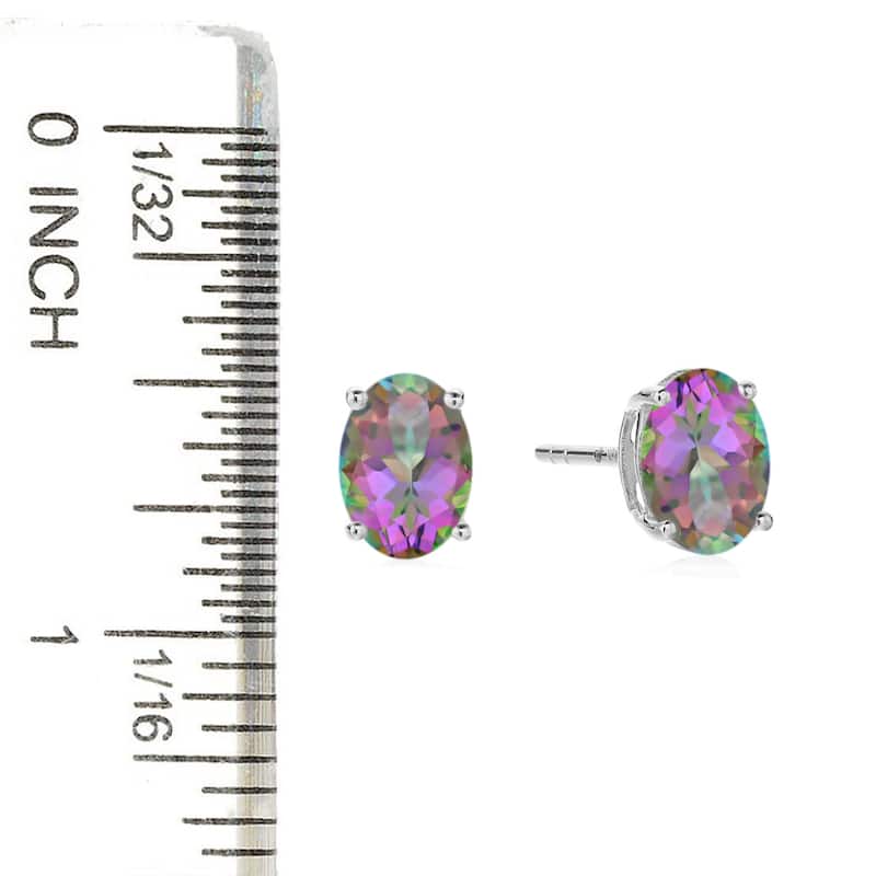 Sterling Silver 8x6 Oval Genuine Gemstone Birthstone Stud Earrings