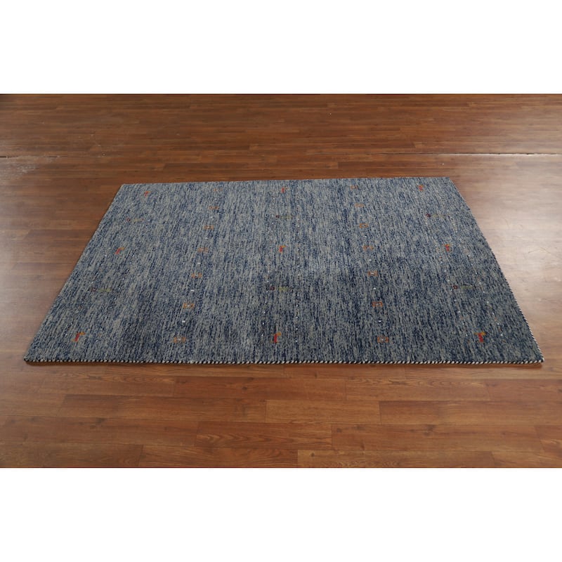 Hand Knotted Oriental 100% Wool Carpet Tribal Stripe Navy Blue & Blues Gabbeh Area Rug - 5' 10'' X 4' 0''