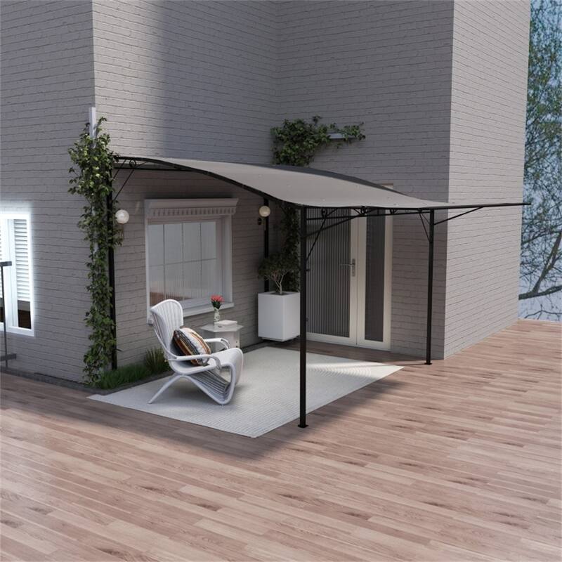 Brown Outdoor Patio Gazebo Awning with UV Water Resistant Canopy and Steel Frame Included Stakes - 9.8' L x 8.2' W x 6.6'-8.2' H