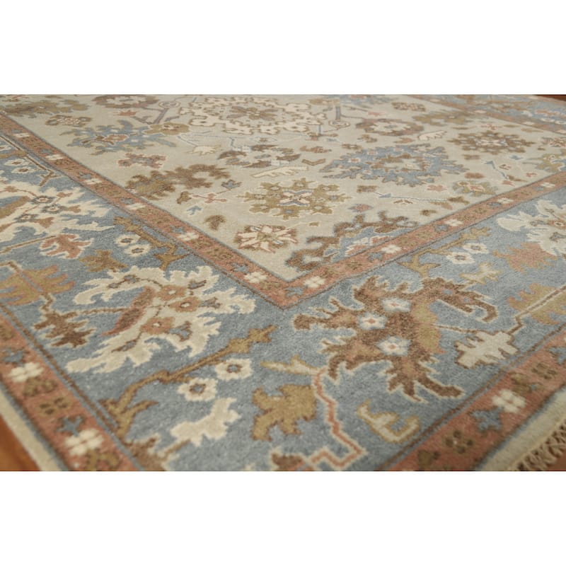 Geometric Oushak Indian Area Rug Hand-Knotted Wool Carpet - 8'0" x 9'9" - Ivory/Beige - 8'0" x 9'9"