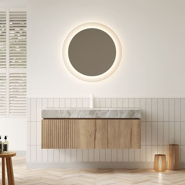 slide 2 of 19, GDFStudio - Muri Modern 48" Floating Bathroom Vanity with Basin, Sintered Stone Countertop, Drawer & Double Doors, NO Faucet